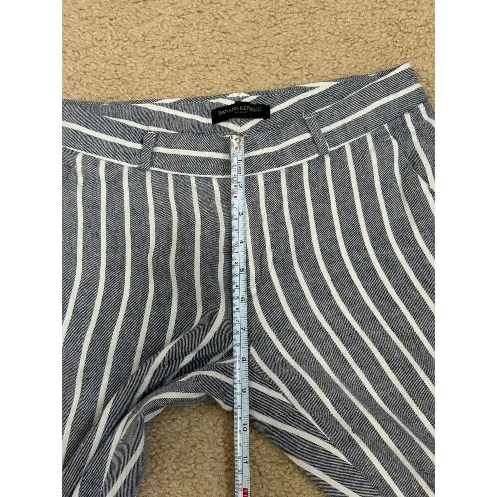 Banana Republic Grey Striped Linen Mid Rise Avery Ankle Length Pants Sz 0 EUC